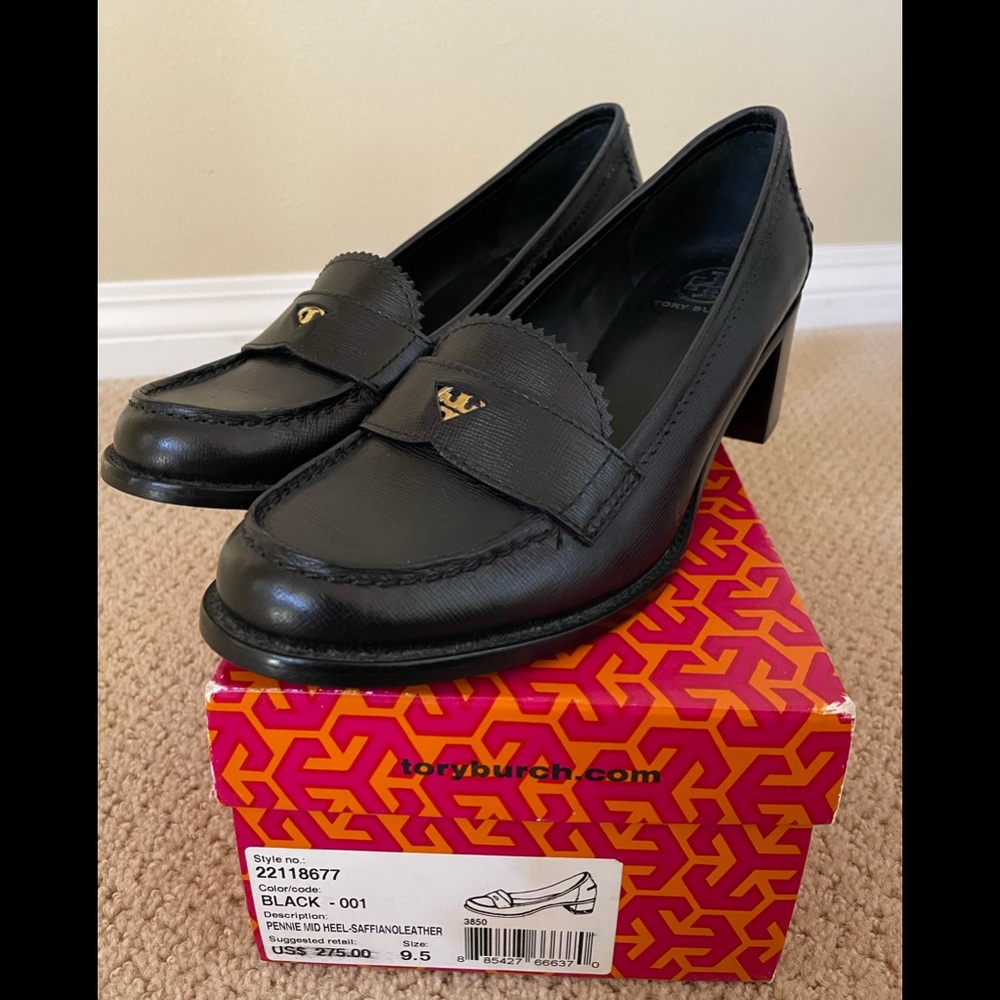 Tory Burch Saffiano Leather Mid Heel Loafers